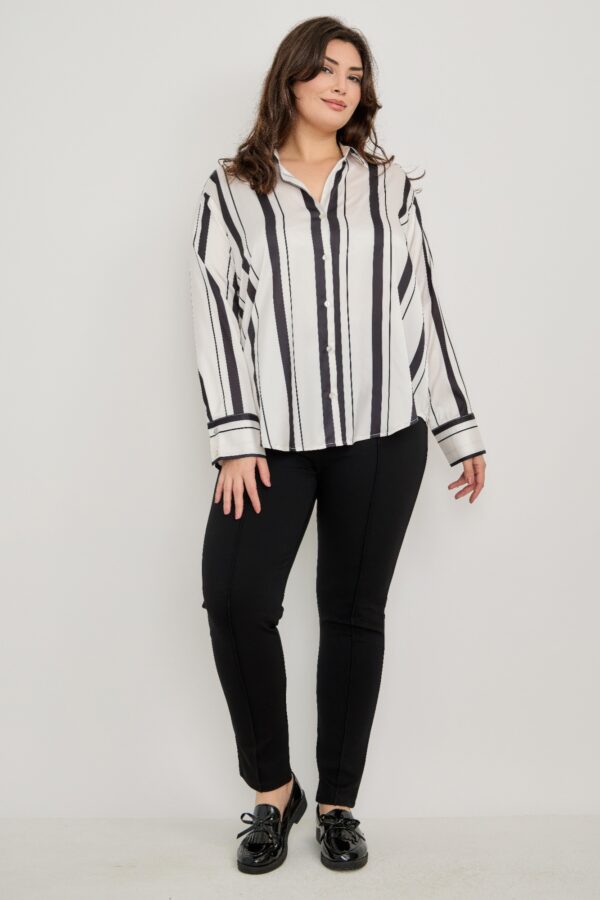 Plus Size Vertical-Stripe Button-Down Blouse