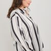 Plus Size Vertical-Stripe Button-Down Blouse