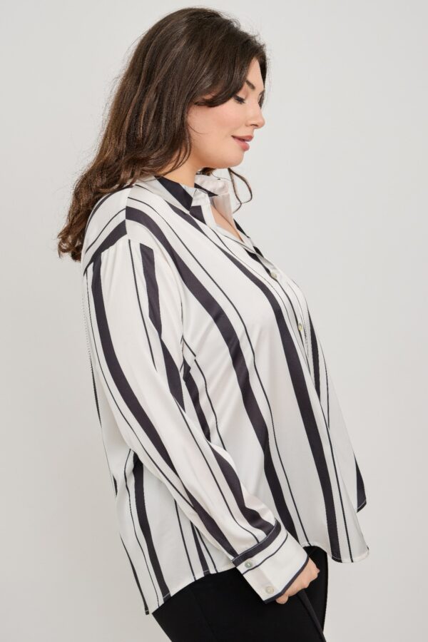 Plus Size Vertical-Stripe Button-Down Blouse