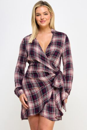 Plus-Size Plaid Side-Tie Dress with Tulip Hem