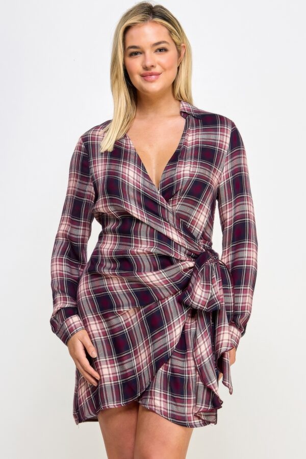 Plus-Size Plaid Side-Tie Dress with Tulip Hem