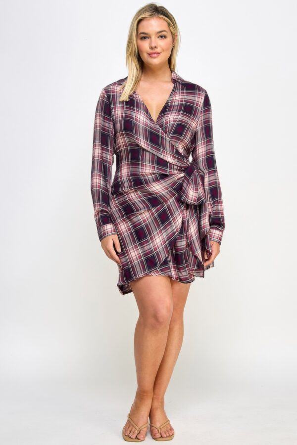 Plus-Size Plaid Side-Tie Dress with Tulip Hem
