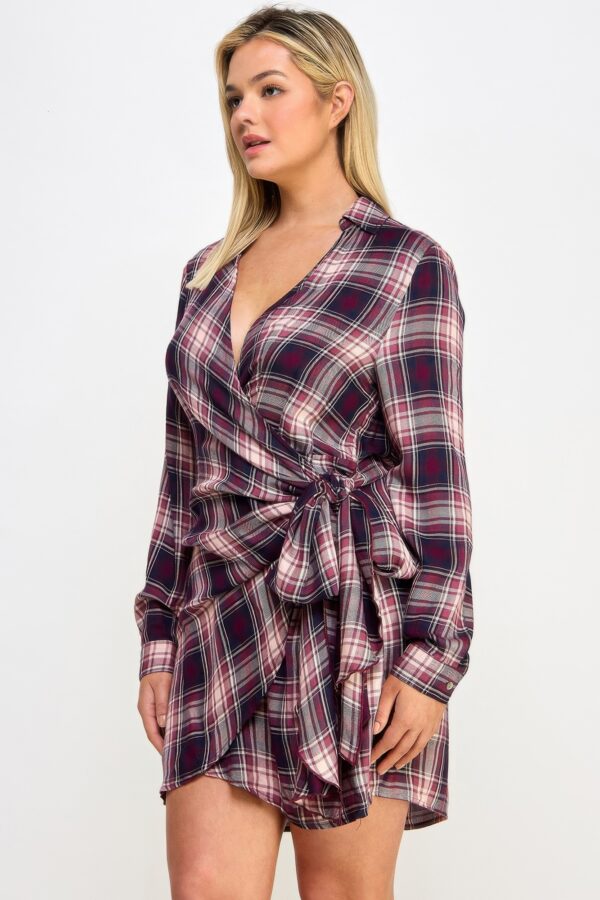 Plus-Size Plaid Side-Tie Dress with Tulip Hem