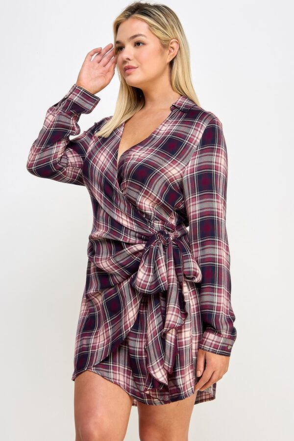 Plus-Size Plaid Side-Tie Dress with Tulip Hem