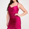 Plus Size Cowl Neck Ruched Ruffle Dress – Bow Detail