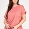 Plus Size Knit Linen Dolman Top with Side Ruching