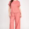Plus Size Knit Linen Dolman Top with Side Ruching