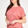 Plus Size Knit Linen Dolman Top with Side Ruching