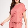 Plus Size Knit Linen Dolman Top with Side Ruching