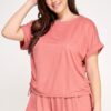 Plus Size Knit Linen Dolman Top with Side Ruching