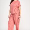 Plus Size Knit Linen Dolman Top with Side Ruching