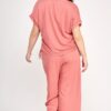 Plus Size Knit Linen Dolman Top with Side Ruching