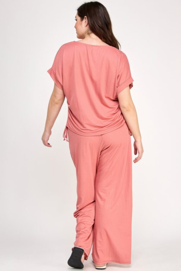 Plus Size Knit Linen Dolman Top with Side Ruching