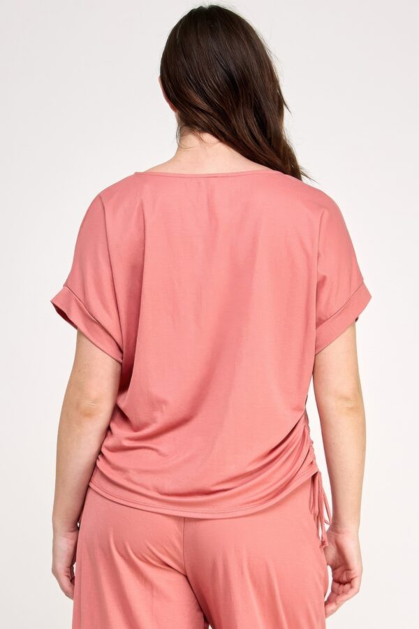 Plus Size Knit Linen Dolman Top with Side Ruching