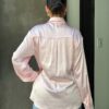 Rhinestone-Trim Stretch Satin Button-Down Blouse