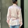 Rhinestone-Trim Stretch Satin Button-Down Blouse