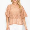 Boxy Crochet Lace Blouse with Floral Embroidery