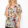 Sheer Cowl Neck Top – Neon Floral Whimsgoth