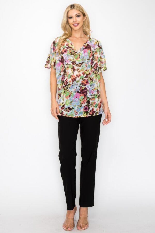 Sheer Cowl Neck Top – Neon Floral Whimsgoth