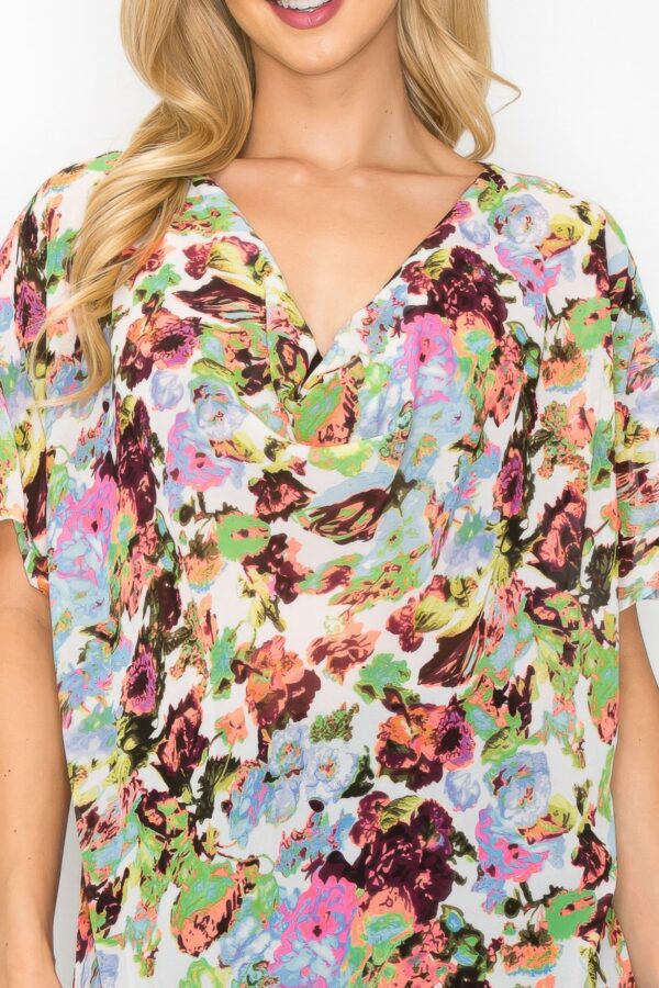 Sheer Cowl Neck Top – Neon Floral Whimsgoth
