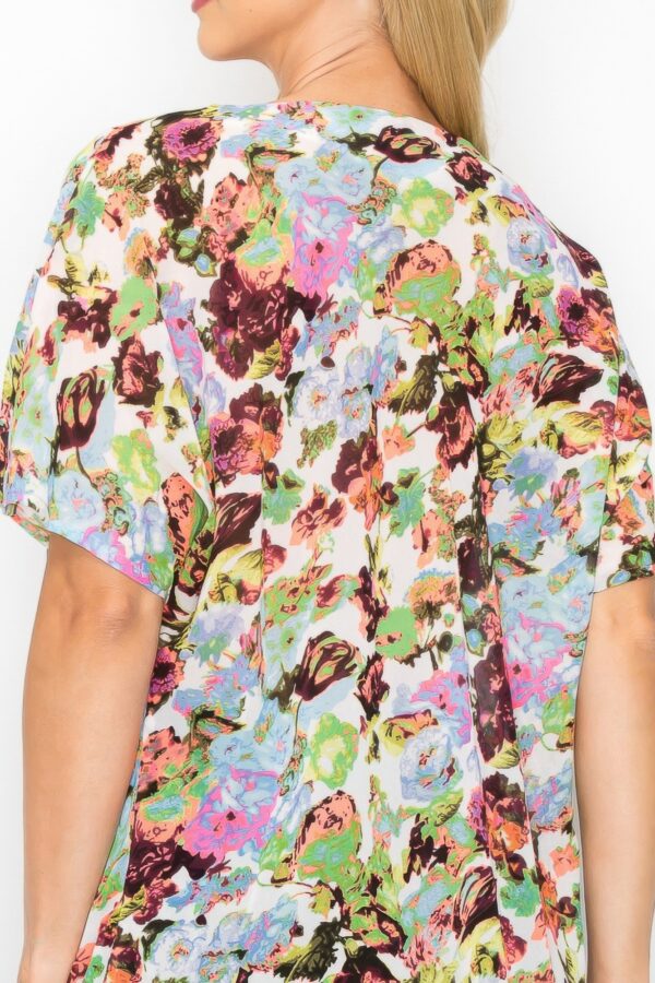 Sheer Cowl Neck Top – Neon Floral Whimsgoth