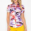 Watercolor Belted Blouse with Snap Front – Short Sleeve
