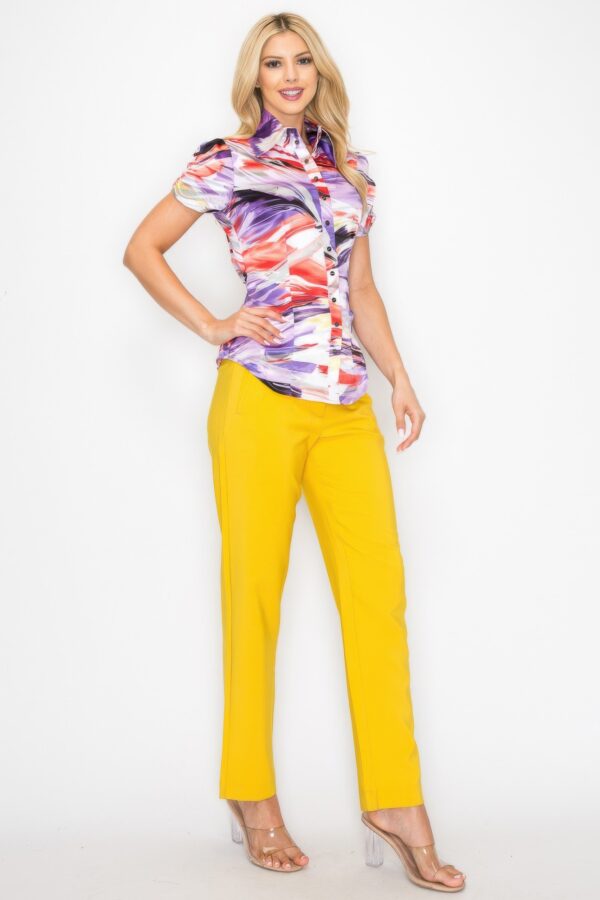Watercolor Belted Blouse with Snap Front – Short Sleeve