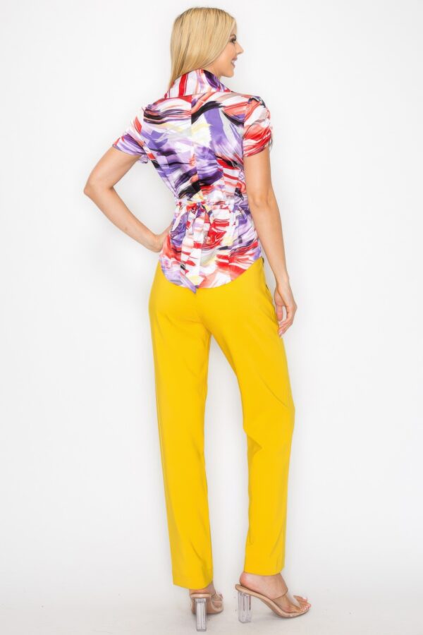 Watercolor Belted Blouse with Snap Front – Short Sleeve