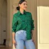 Face-Print Long Sleeve Button-Down Blouse