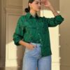 Face-Print Long Sleeve Button-Down Blouse
