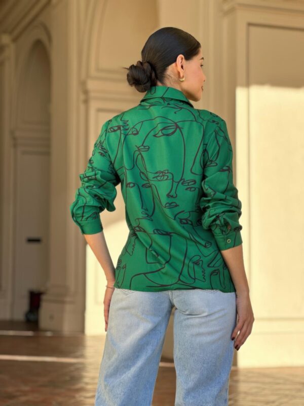Face-Print Long Sleeve Button-Down Blouse