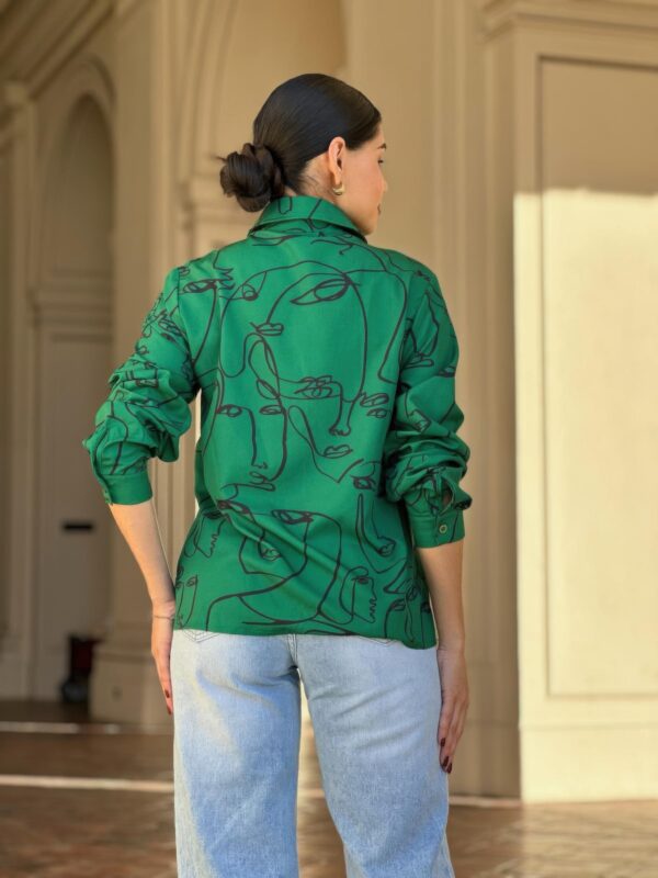 Face-Print Long Sleeve Button-Down Blouse