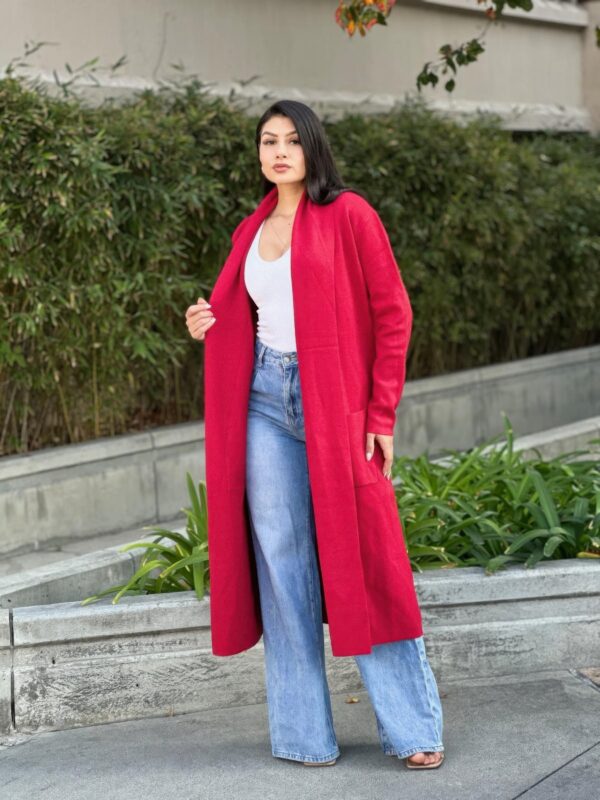 Clover Fine-Knit Midi Cardigan with Pockets
