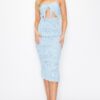 Checker Front-Knot Smocked Midi Dress in Stretch Blend