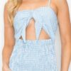 Checker Front-Knot Smocked Midi Dress in Stretch Blend