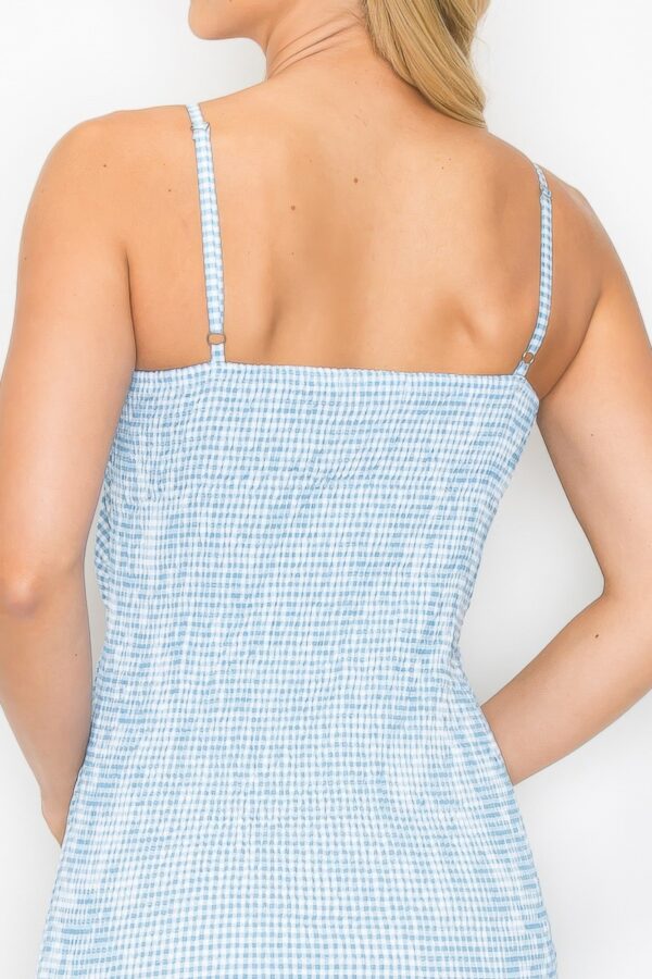 Checker Front-Knot Smocked Midi Dress in Stretch Blend