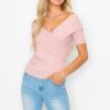 Off-Shoulder Crisscross Ribbed Top – Fitted Cotton Blend