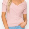 Off-Shoulder Crisscross Ribbed Top – Fitted Cotton Blend