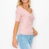 Off-Shoulder Crisscross Ribbed Top – Fitted Cotton Blend