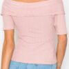 Off-Shoulder Crisscross Ribbed Top – Fitted Cotton Blend