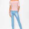 Off-Shoulder Crisscross Ribbed Top – Fitted Cotton Blend
