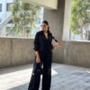 Wide-Leg Pants & Front-Tie Long Sleeve Set