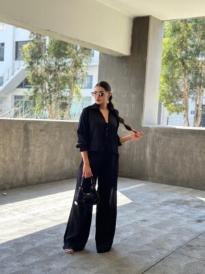 Wide-Leg Pants & Front-Tie Long Sleeve Set