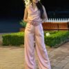 Satin Wide-Leg Pants & Floral Sleeveless Top Set