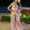 Satin Wide-Leg Pants & Floral Sleeveless Top Set
