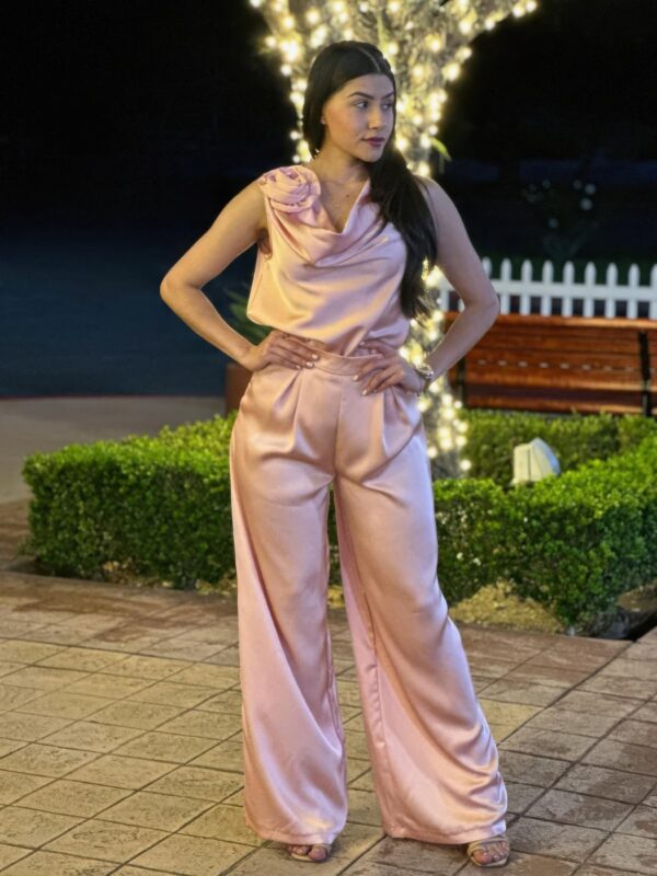 Satin Wide-Leg Pants & Floral Sleeveless Top Set