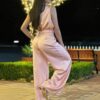 Satin Wide-Leg Pants & Floral Sleeveless Top Set