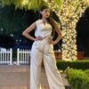 Satin Wide-Leg Pants & Floral Sleeveless Top Set