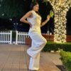 Satin Wide-Leg Pants & Floral Sleeveless Top Set