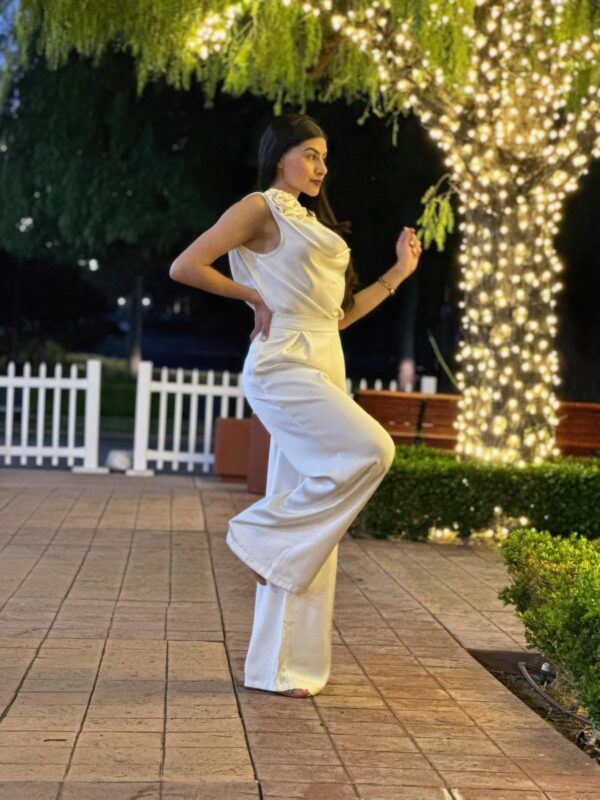 Satin Wide-Leg Pants & Floral Sleeveless Top Set